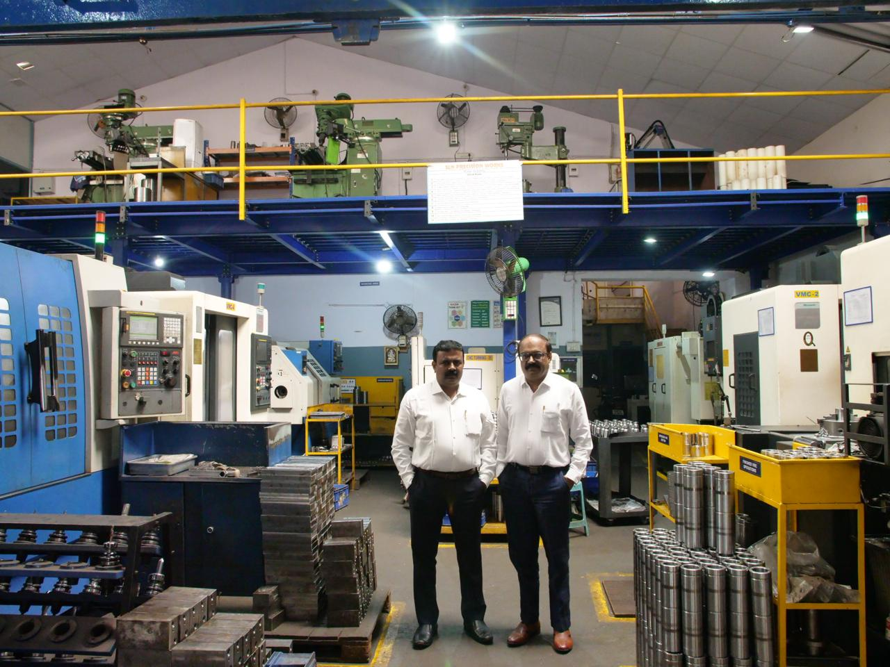 Partners of S.L.N. Precision Works on the shop floor at Peenya Industrial Estate, Bengaluru